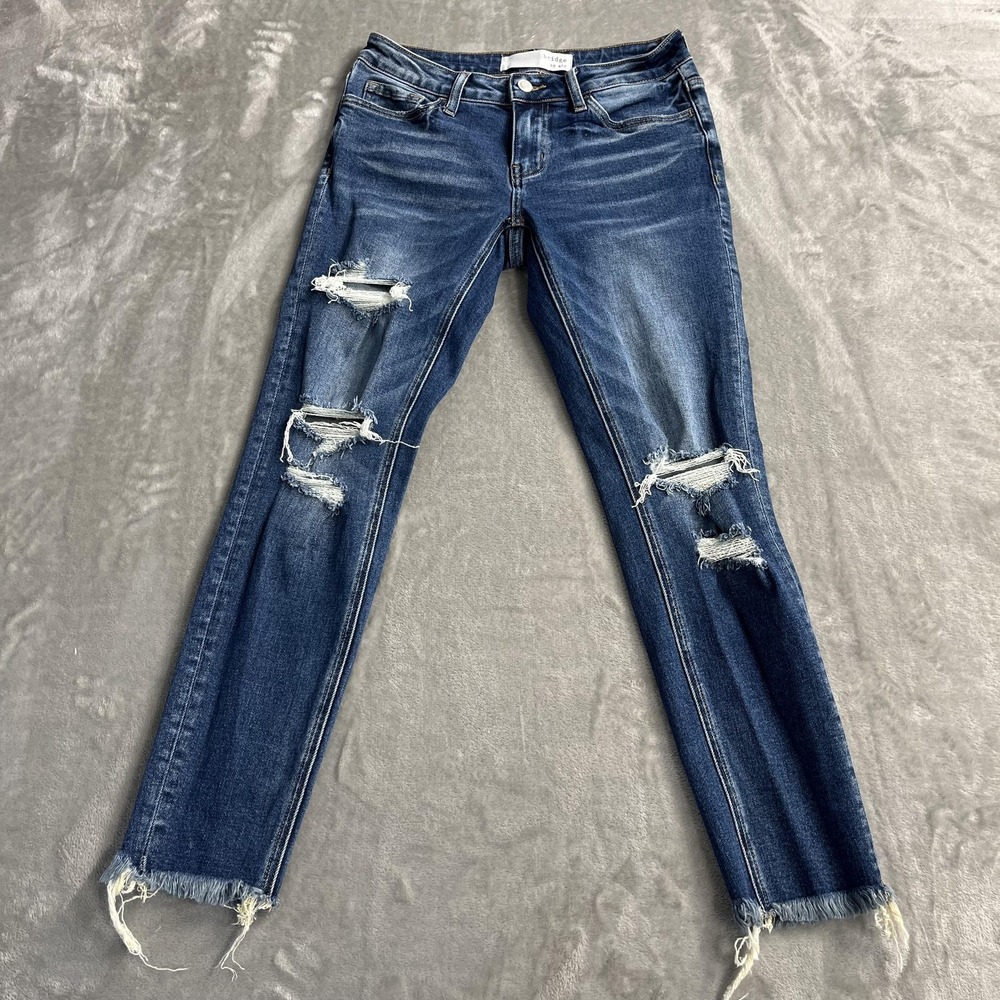 Bridge By Gly Low‎ Rise Ankle Skinny Jeans Womens 26 Distressed Raw Hem 26x26